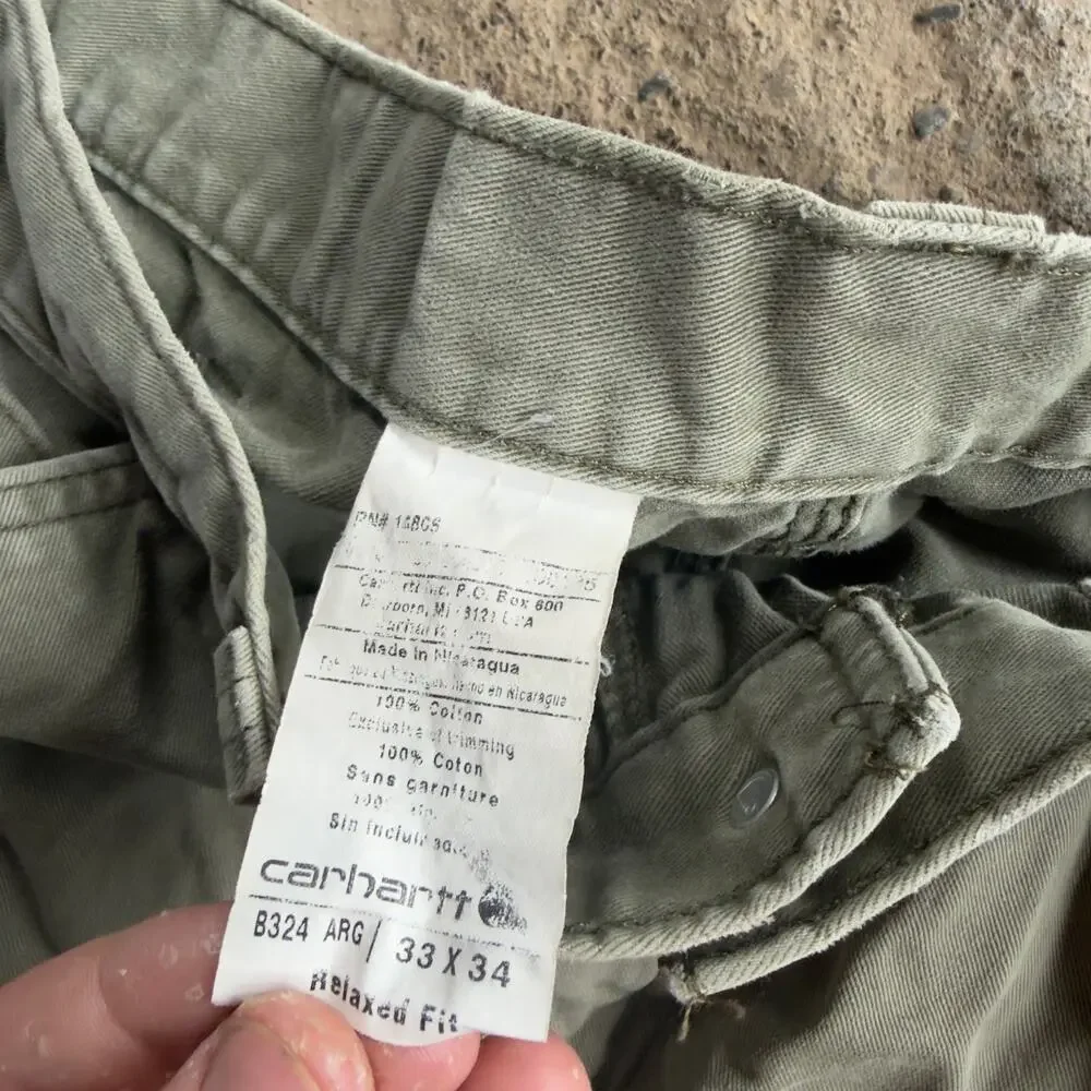 VINTAGE B324 ARG GREEN CARHARTT RELAXED FIT CARPENTER PANTS 33X34 LOOSE